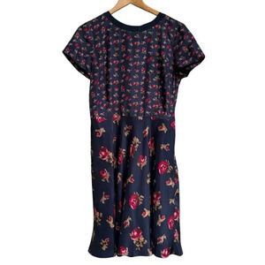 Brooks Brothers Red Fleece Floral Silk Dress Size 8 Navy Red Classic Pretty